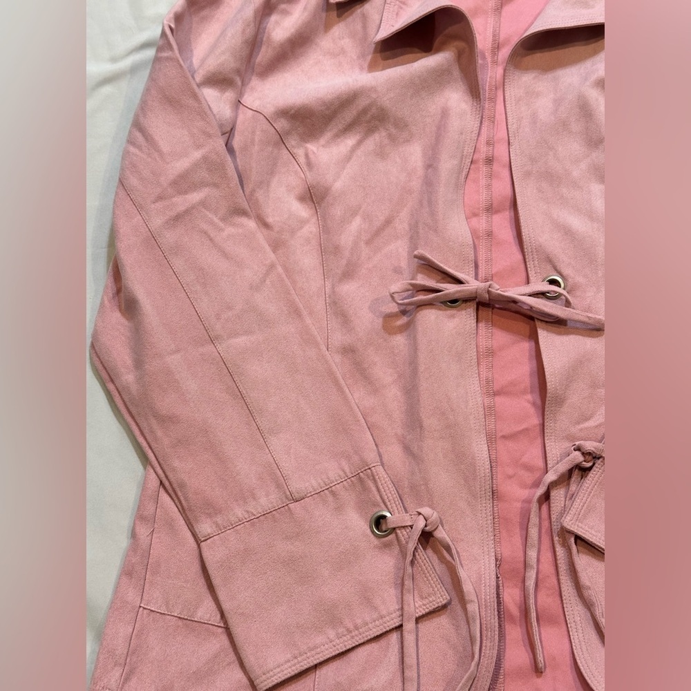 Cato Light Pink Suede Tie-front Jacket - Picture 8 of 14